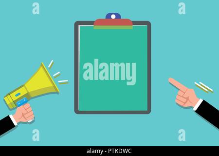 Flaches Design business Vector Illustration Konzept Vorlage kopieren Raum Text für Anzeige Web site esp isoliert 3d-Isometrie. Zwei menschliche Hände halten Megaphon Stock Vektor