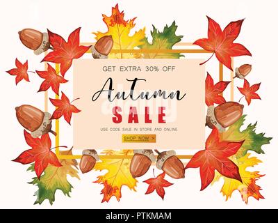 Banner für Herbst Sale mit Herbstlaub. Stock Vektor