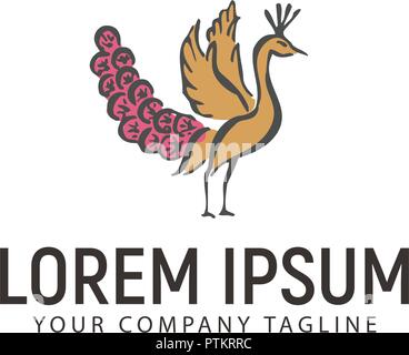 Peacock Hand gezeichnet Logo Design Konzept Vorlage Stock Vektor