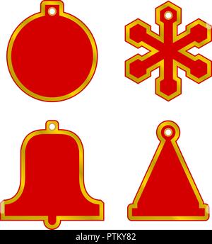 Vektor Weihnachten leer Rote Verkauf Tags gesetzt. Ball, Schneeflocke, Bell, Hut. Frohe Weihnachten, ein glückliches Neues Jahr. Ressourcen für die Erstellung von Postkarten Stock Vektor