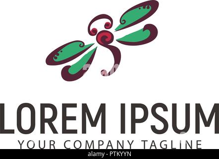 Dragonfly Hand gezeichnet Logo Design Konzept Vorlage Stock Vektor