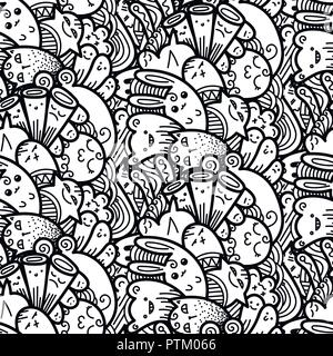 Lustige doodle Monster nahtlose Muster für Drucke, Designs und Malbücher. Vector Illustration Stock Vektor