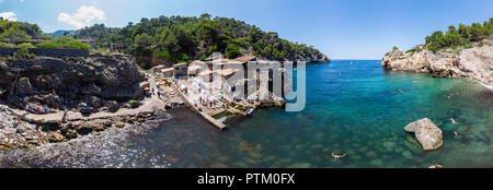 Luftaufnahme, Cala Deia Bucht, Deia, Serra de Tramuntana, Mallorca, Balearen, Spanien Stockfoto