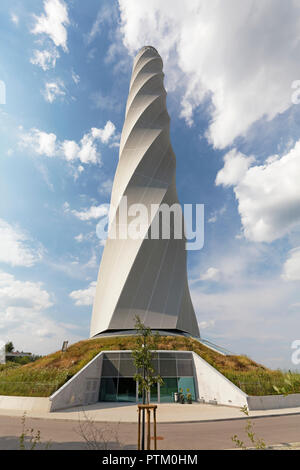 Technische Eingang, Thyssenkrupp Testturm für Aufzüge mit besucherplattform, Rottweil, Baden Württemberg, Deutschland Stockfoto