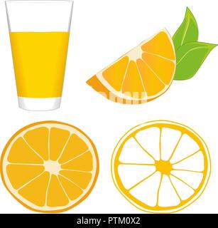 Orange Scheiben und Glas Orangensaft Stock Vektor
