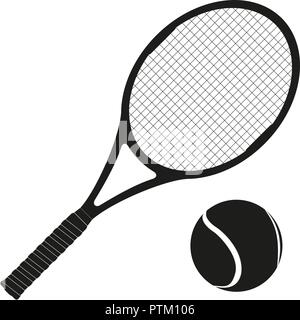 Tennis Rakete mit einer Kugel. Schwarze Symbole Stock Vektor