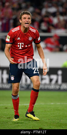 Thomas Müller, FC Bayern München, Ziel, Feier, der Mercedes-Benz Arena, Stuttgart, Baden-Württemberg, Deutschland Stockfoto