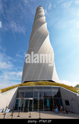 Besucher Eingang, Thyssenkrupp Testturm für Aufzüge mit besucherplattform, Rottweil, Baden Württemberg, Deutschland Stockfoto