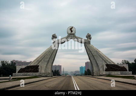 Wiedervereinigung Arch in Pjöngjang in Nordkorea. Stockfoto