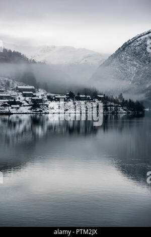 Ulavik im Winter in Norwegen. Stockfoto