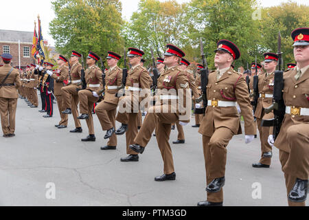 Freitag, 5. Oktober, die 1 Bataillon des Herzogs von Lancaster's Regiment ausgeübt ihr Recht als Ehrenbürgern der Gemeinde durch die Parade durch die Kriegführenden Stockfoto