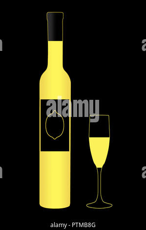 Hier ist eine Flasche und herzlichen Glas Limoncello. Dies ist eine Abbildung. Stockfoto