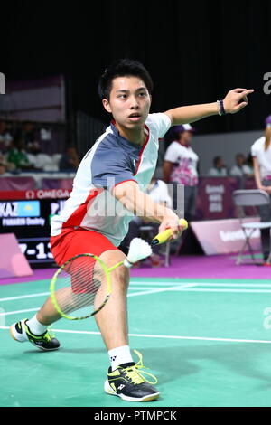 Buenos Aires, Argentinien. 9. Okt., 2018. Kodai Naraoka (JPN), 9. OKTOBER 2018 - Badminton: Männer Singles Gruppe spielen in Buenos Aires 2018 Youth Olympic Games bei TECNOPOLIS PARK in Buenos Aires, Argentinien. Credit: Naoki Nishimura/LBA SPORT/Alamy leben Nachrichten Stockfoto