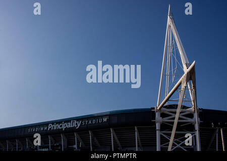 Cardiff, Wales. 10. Oktober, 2018. Wales Zug im Fürstentum Stadion vor den anstehenden Länderspielen gegen Spanien und der Republik Irland. Lewis Mitchell/YCPD. Quelle: Lewis Mitchell/Alamy leben Nachrichten Stockfoto