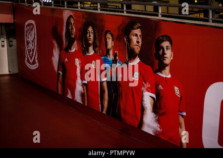 Cardiff, Wales. 10. Oktober, 2018. Wales Zug im Fürstentum Stadion vor den anstehenden Länderspielen gegen Spanien und der Republik Irland. Lewis Mitchell/YCPD. Quelle: Lewis Mitchell/Alamy leben Nachrichten Stockfoto