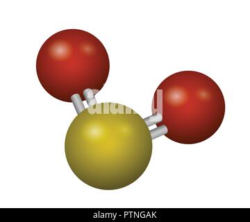 Ein Molekül von Schwefeldioxid. SO2 3D-Modell. Vector Illustration. Chemische Struktur. Stock Vektor