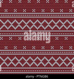 Gestrickte rote nahtlose Muster Hintergrund. Pullover Vector Illustration. Strickwaren Design. Stock Vektor