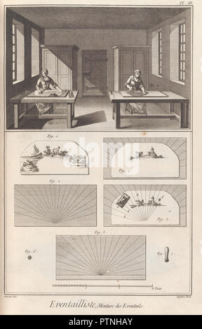 Recueil de Planches, sur les sciences, les arts libéraux, et les arts méchaniques: avec leur Explikation. Autor: Denis Diderot (Französisch, 1713-1784); Jean Le Rond d'Alembert (Französisch, 1717-1783); Pierre Mouchon (Französisch, 1733-1797). Abmessungen: 11 Bände; H: 15 cm. (40 cm). Herausgeber: briasson. Datum: 1762-72. Vor allem gravierte Schilder (einige Doppelzimmer, einige gefaltet) begleitende "Encyclopédie, ou Wörterbuch raisonné des Sciences, des Arts et des métiers". Livraison 5-10 auch als Band 6-11. Museum: Metropolitan Museum of Art, New York, USA. Stockfoto