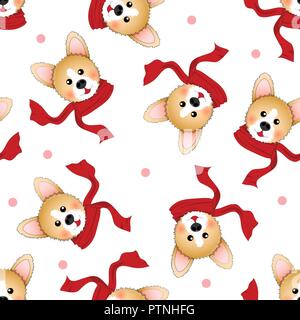 Corgi mit rotem Schal auf weißem Hintergrund. Vector Illustration. Stock Vektor