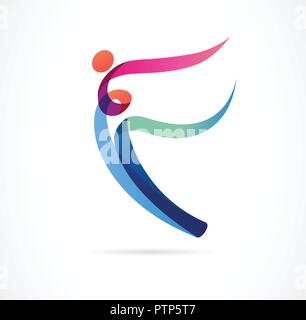 Abstrakte menschliche Figur Logo Design. Fitnessstudio, Fitness, running Trainer Vektor bunte Logo. Aktive Fitness, Sport, Tanzen Web Icon und Symbol Stock Vektor