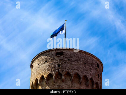 Flagge von oben der Pikk Hermann Turm um die Burg auf dem Domberg in Tallinn Hauptstadt von Estland Stockfoto