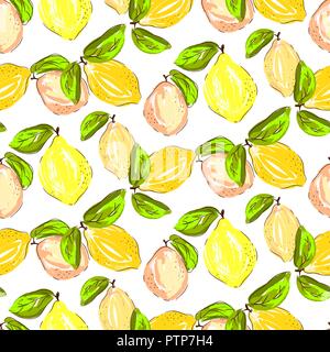 Nahtlose citrus Muster. Hand skizziert Zitronen gezeichnet und citrons Drucken. Textilien, Tapeten und Handwerk Papier Design. Stock Vektor