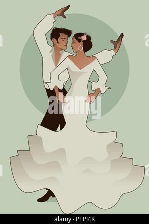 Spanische paar Flamenco Tänzern. Vector Illustration Stock Vektor