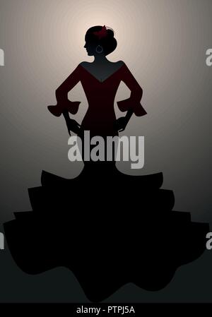 Silhouette von typischen spanischen Frau flamenco Kleid. Stock Vektor