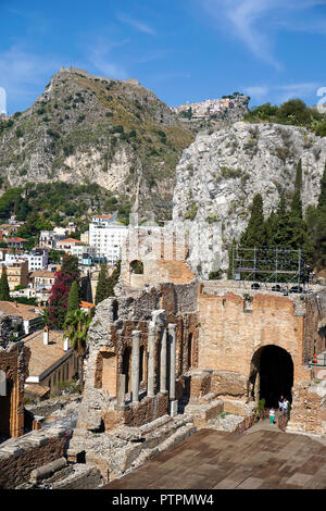 Die antike griechisch-römische Theater von Taormina, Sizilien, Italien Stockfoto