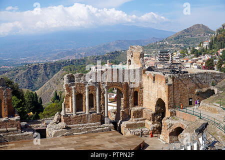 Die antike griechisch-römische Theater von Taormina, Sizilien, Italien Stockfoto