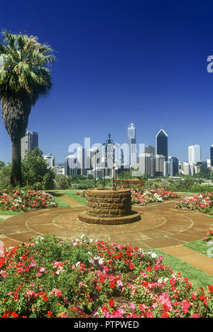 1994 historische Gärten KING PARK DOWNTOWN SKYLINE PERTH WESTERN AUSTRALIA AUSTRALIEN Stockfoto