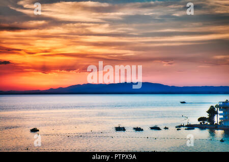 Sunset Pier Pedruchillo in La Manga, Spanien Stockfoto