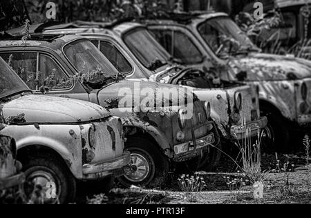 Fiat 500 Links in der Toskana geparkt Stockfoto