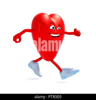 Cartoon Herz mit Armen, Beinen und sneackers, 3D-Darstellung Stockfoto