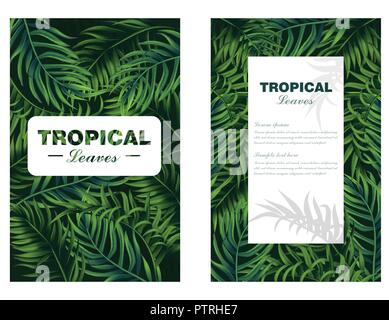 Tropic Blätter Karte Vektor realistisch. Detaillierte 3D-exotischen palm leaf Dekor Stock Vektor