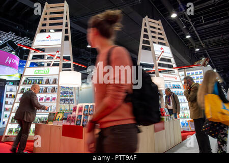 Frankfurt, Deutschland. 10. Okt. 2018. Frankfurter Buchmesse, Frankfurter Buchmesse 2018: Stand des Deutschen Verlagshauses Thienemann-Esslinger Verlag. Kredit: Christian Lademann / LademannMedia Stockfoto