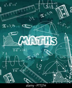 Mathematische Formeln auf einer Schiefertafel Vector Illustration gezeichnet Stock Vektor