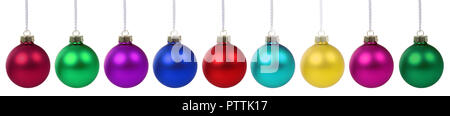 Weihnachtskugeln christbaumkugeln Farben banner Dekoration auf weißem Hintergrund Stockfoto