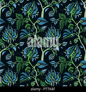 Paisley Indigo Blumen. Aquarell Exotische vintage Muster Stockfoto