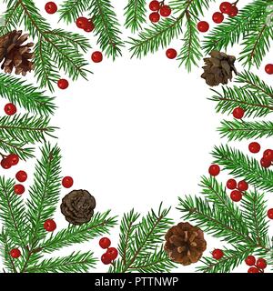 Hintergrund mit realistischen Grüne Tanne Zweig und Kegel. Für Text, Gratulation. Weihnachten, Neujahr Symbol. Stock Vektor