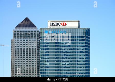Banking Zentrale der HSBC und Barclays in Canary Wharf London Docklands England Großbritannien Stockfoto