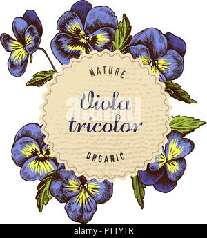 Runde Papier Emblem über heartseases. Hand Vector Illustration gezeichnet Stock Vektor