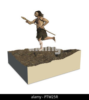 Digitale Illustration und 3D-Render eines Neandertal Mann Stockfoto