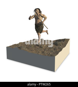 Digitale Illustration und 3D-Render eines Neandertal Mann Stockfoto