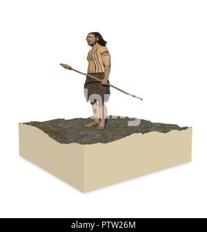 Digitale Illustration und 3D-Render eines Neandertal Mann Stockfoto