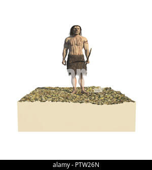 Digitale Illustration und 3D-Render eines Neandertal Mann Stockfoto