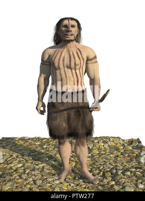Digitale Illustration und 3D-Render eines Neandertal Mann Stockfoto
