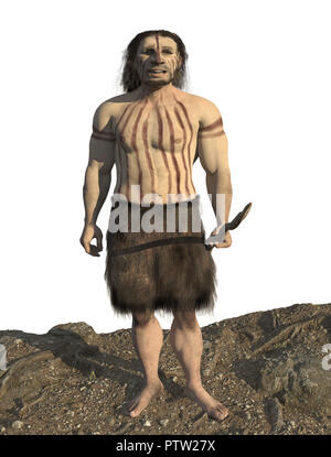 Digitale Illustration und 3D-Render eines Neandertal Mann Stockfoto