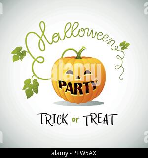 Halloween Party. Trick oder Festlichkeit. Grußkarte mit niedlichen Kürbis. Vector Illustration. Stock Vektor