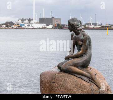 Kopenhagen, Dänemark - 14 August 2013: Statue der kleinen Meerjungfrau in Kopenhagen, Dänemark. Stockfoto